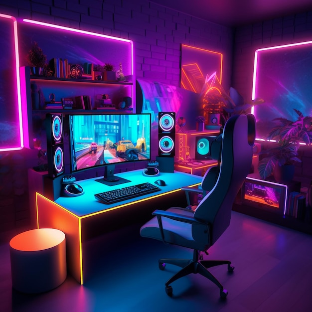 Premium AI Image  Gaming room setup ideas that will make your home look  cool gaming room setup