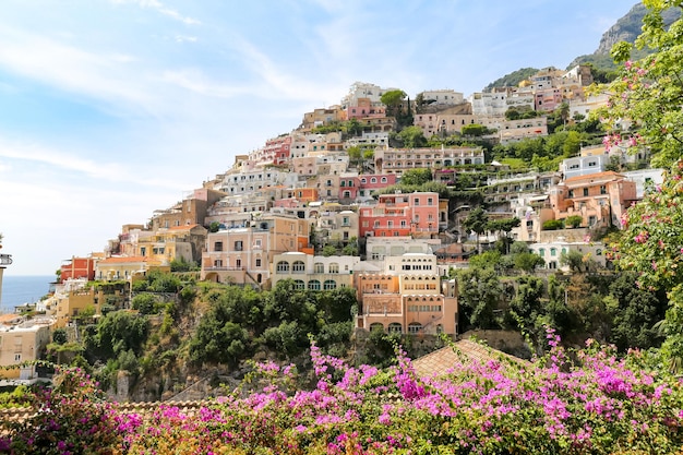 Photo general view of positano town in naples italy