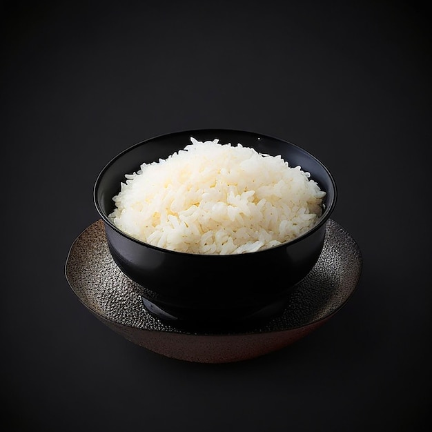 generate an appetizing boiled rice dish with a black background