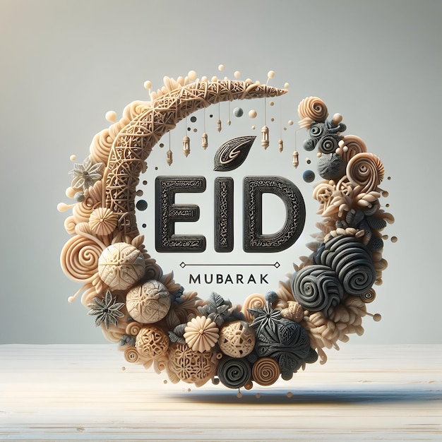 generate an image of eid mubarak beautiful typography written with islamic elements