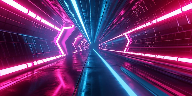 Generate a tech tunnel with neon lights and a sense of movement