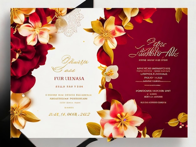 Generate a Ultrarealistic White and background for a Wedding Invitation with a New style Dark red D