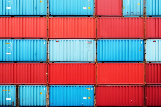 写真 イラスト: 港の青と赤の貨物コンテナ