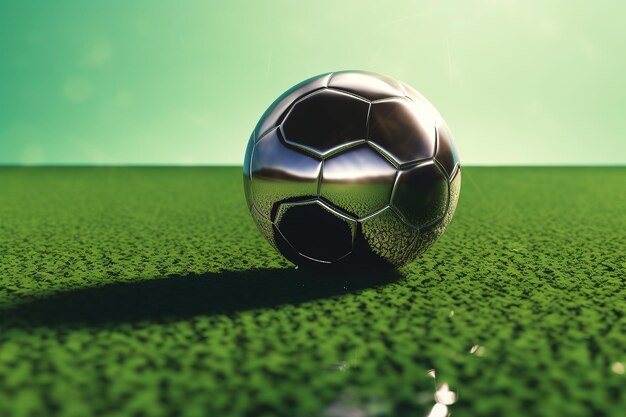 generated illustration of soccer ball on the grass green soccer background