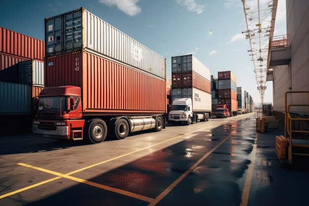 Photo generated illustration of stacked cargo containers in port