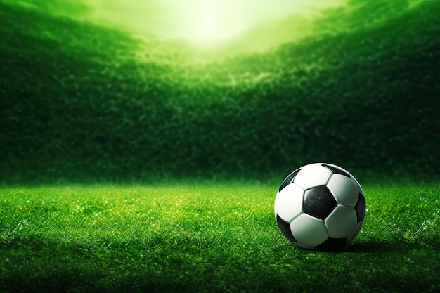 сгенерированная иллюстрация традиционный футбольный мяч на травяном поле