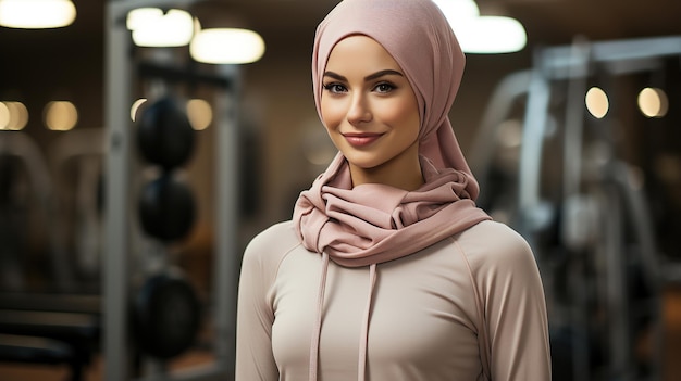 generated Illustration woman in hijab exercising on a treadmill in the gym