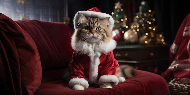 Foto generatief ai-beeld van schattige kat met kerstmuts