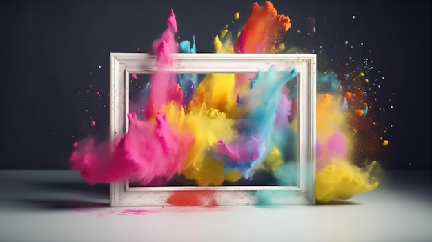 Generatief AI-frame met kleurrijke holi-poederverfexplosie creatieve plons veelkleurige wolk