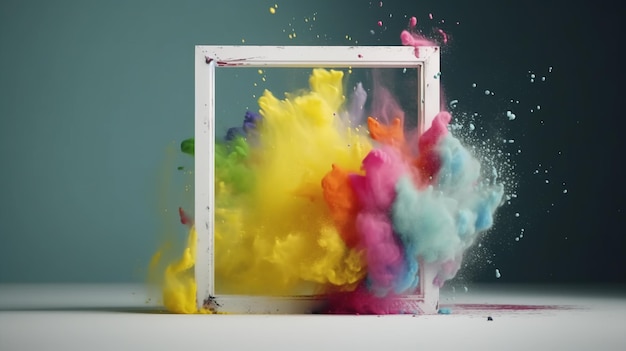 Generatief AI-frame met kleurrijke holi-poederverfexplosie creatieve plons veelkleurige wolk