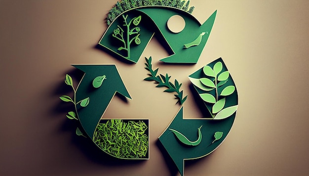 Generatief ai groen recycle symbool eco papercut natuur concept