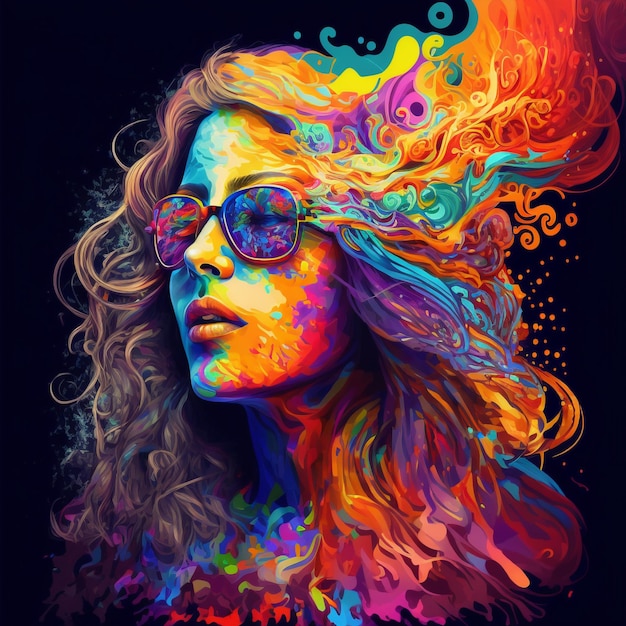 Generatief ai iriserend regenboog psychedelisch vrouwenportret
