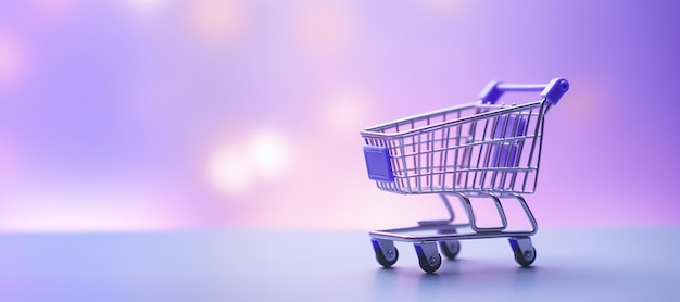 Generatief AI paars winkelwagentje op paarse achtergrond minimalistische winkel online