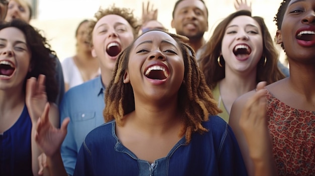 Generatief AI-portret van een groep individuen die een deuntje zingen