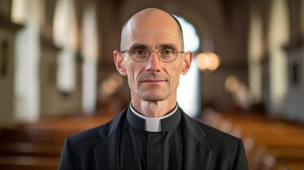 Generatief AI-portret van een priester in een kerk