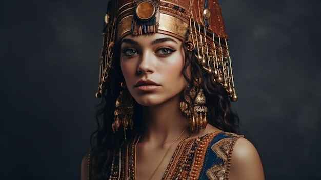 Generatief AI prachtig vrouwelijk model dat lijkt op de Egyptische monarch