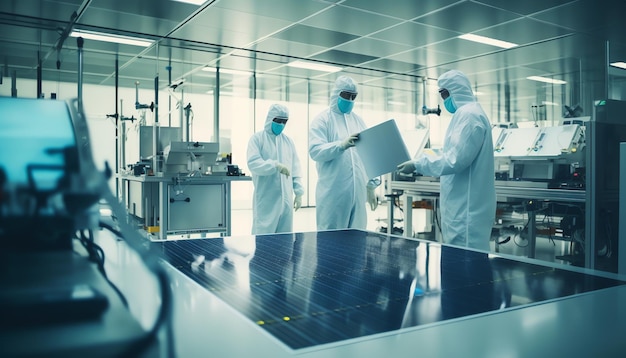 Generatief AI-productieproces voor zonnepanelen bij Modern Bright Automated Factory Shot van een zonnepaneel