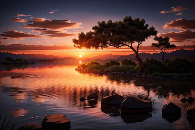 Generatief oog met foto natuur savanne landschap safari zonsondergang