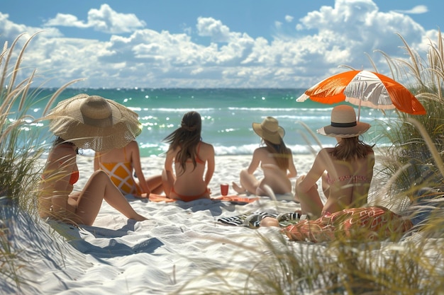 Generaties vrouwen genieten van een dag op het strand.