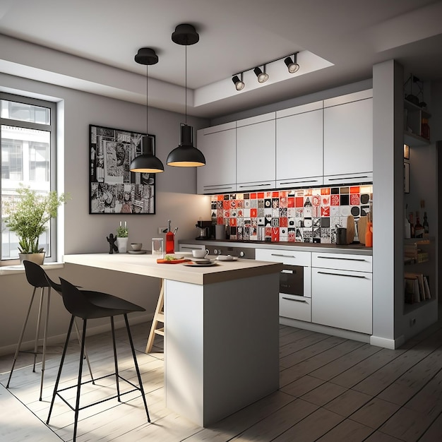 Foto generatieve ai 3d-portret van keuken met kleine ruimte met modern ontwerp