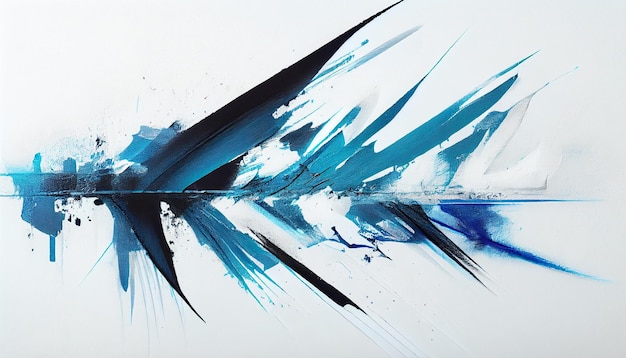 Generatieve AI abstracte blauwe verfstreken op wit canvas