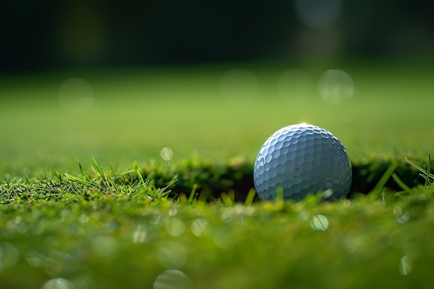 Generatieve AI-afbeelding van een golfbal die in een gat in een groen veld komt