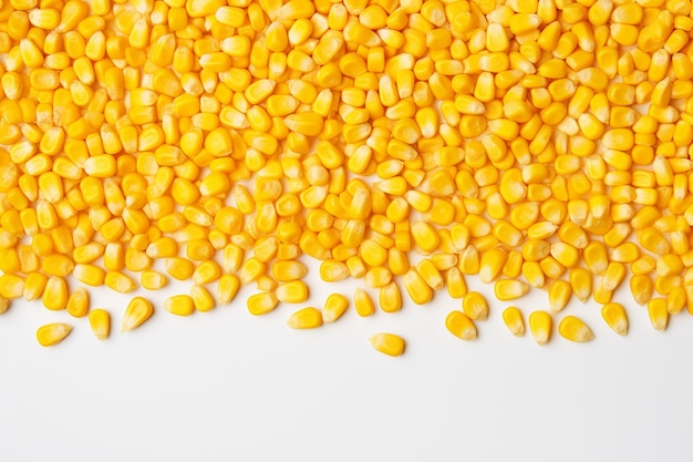 Generatieve AI-afbeelding van gele maïskorrels op witte achtergrond