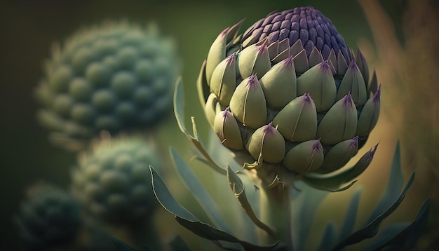 Generatieve AI Artisjok macro fotorealistische illustratie agrarische groente Natuur