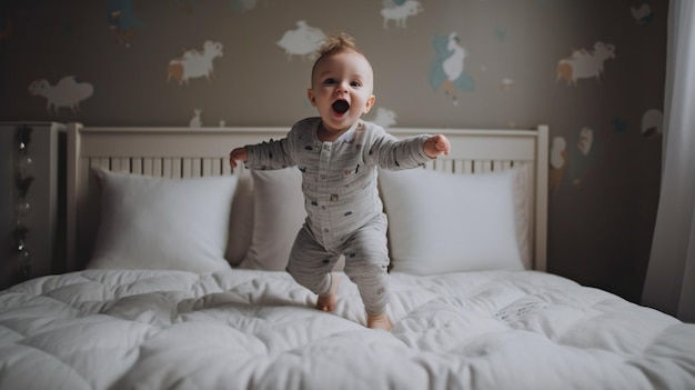 Generatieve AI-baby springt op het bed