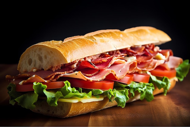 Generatieve AI Baguette Ham Sandwich Met Kaas Kunstig Gevangen In Aquarel Splash