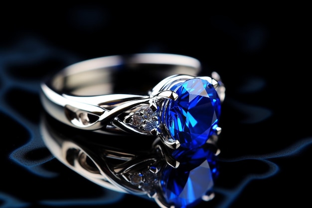 Generatieve AI Blauwe Saffier Zilveren Ring Voor Dames Bruiloft Verloving Blauwe Edelsteen Sieraden Se
