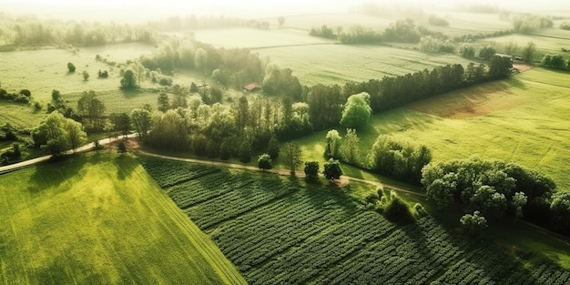 Generatieve AI Boerderijlandschap landbouwvelden prachtige landelijke landweg