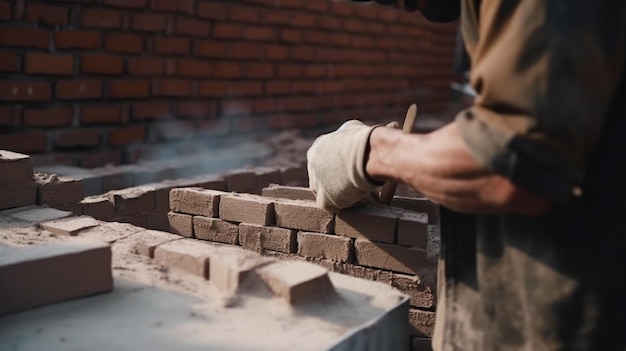 Generatieve AI-bouwvakker die bakstenen met cement zet