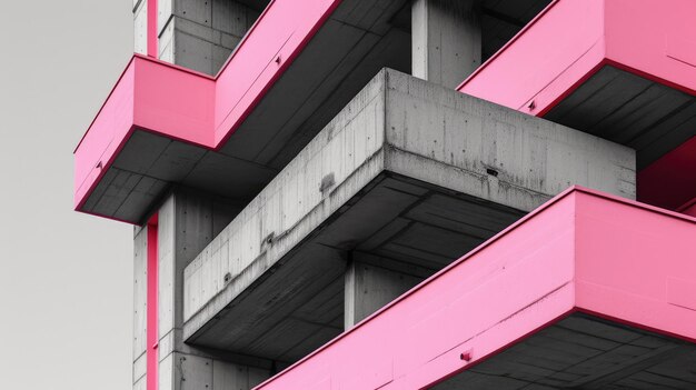 Generatieve AI brutalisme stijl betonnen gebouw roze en grijze kleuren in de stijl van neoconcretisme