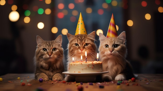Generatieve AI Cat verjaardagsparty taart met kaarsen