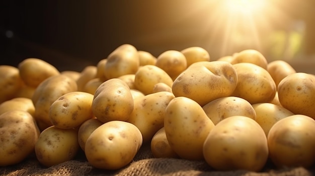 Generatieve AI Close-up Fresh Organic Whole Potato background Farmers Market groente