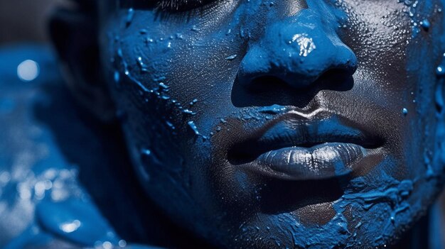 Generatieve AI close-up van een zwarte man met blauwe make-up