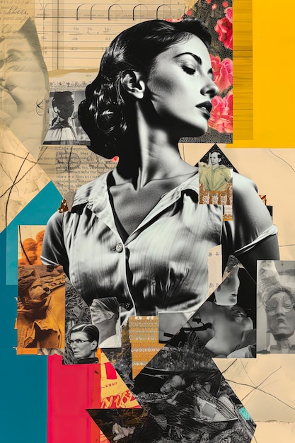 Generatieve AI-collage-illustratie die de kracht en veerkracht van vrouwen laat zien. Verwerk afbeeldingen van krachtige vrouwelijke figuren. Digitale kunst