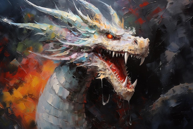 Foto generatieve ai dragon getekend fantasy illustratie in impasto stijl symbool van het nieuwe jaar 2024