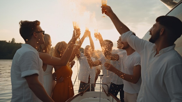 Generatieve AI een groep mensen die feest viert op een boot