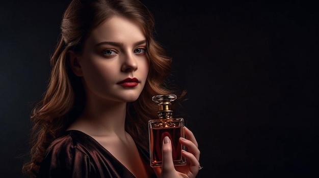 Generatieve AI een vrouw die een parfumfles vasthoudt