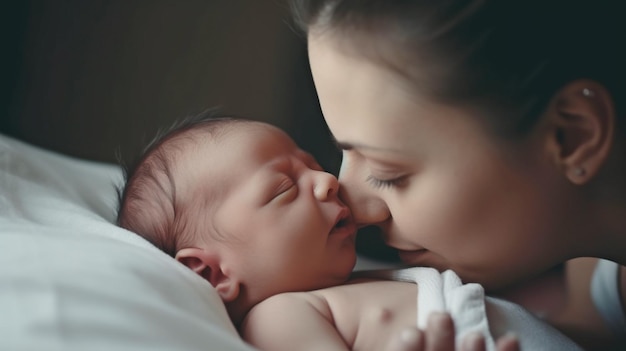 Generatieve AI en een liefhebbende moeder die haar pasgeboren baby draagt