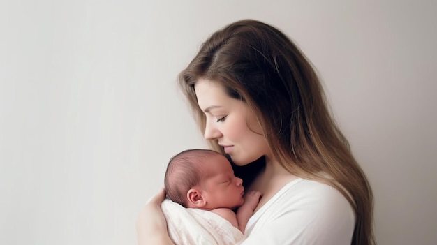 Generatieve AI en een liefhebbende moeder die haar pasgeboren baby draagt