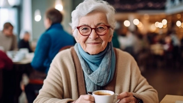 Generatieve AI en een oudere vrouw tijdens een koffiepauze