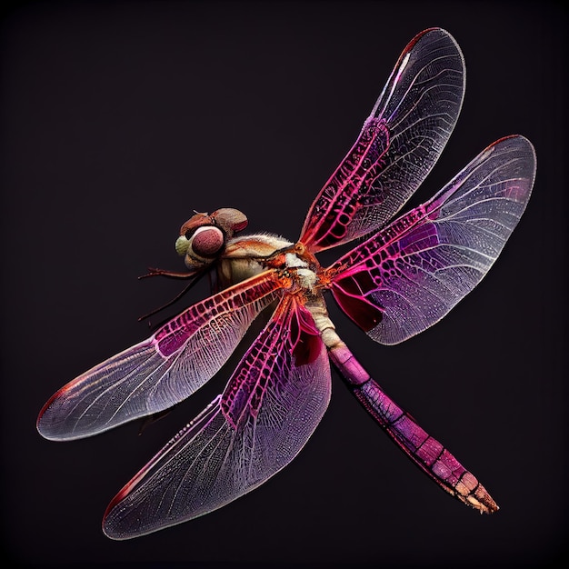 Foto generatieve ai extreme close-up van adragonfly macro heldere kleuren