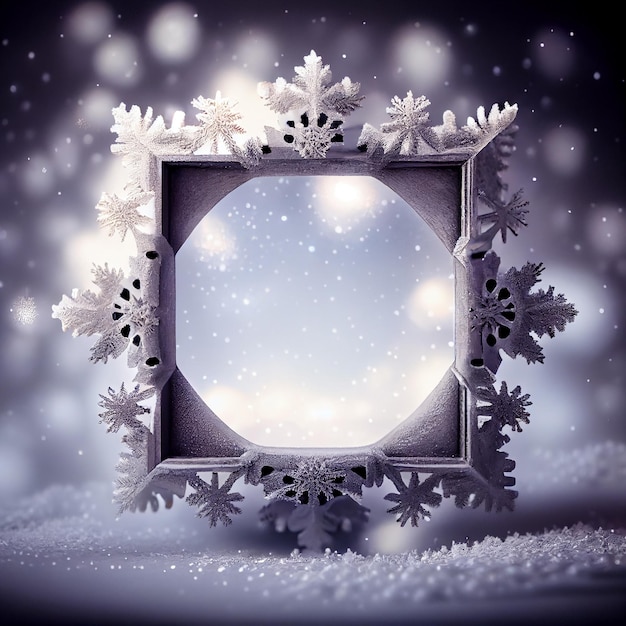 Generatieve AI Frosty Wonderland Winterse Bokeh Frame voor winterthema-ontwerpen