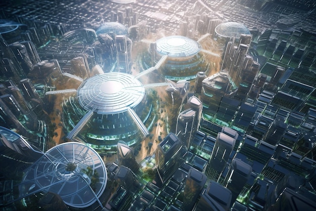 Generatieve ai futuristische skyline van de stad gericht op duurzaamheid