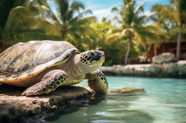 Generatieve AI Galapagos Ecuador Prachtige groene zeeschildpad die onder water zwemt