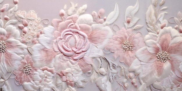 Generatieve AI geborduurd shabby chic barokke lichtroze rozen patroon bloemenprint