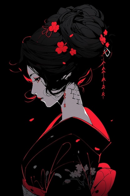 Generatieve ai Geisha in bloeiende anime-illustratie van de sakuratuin